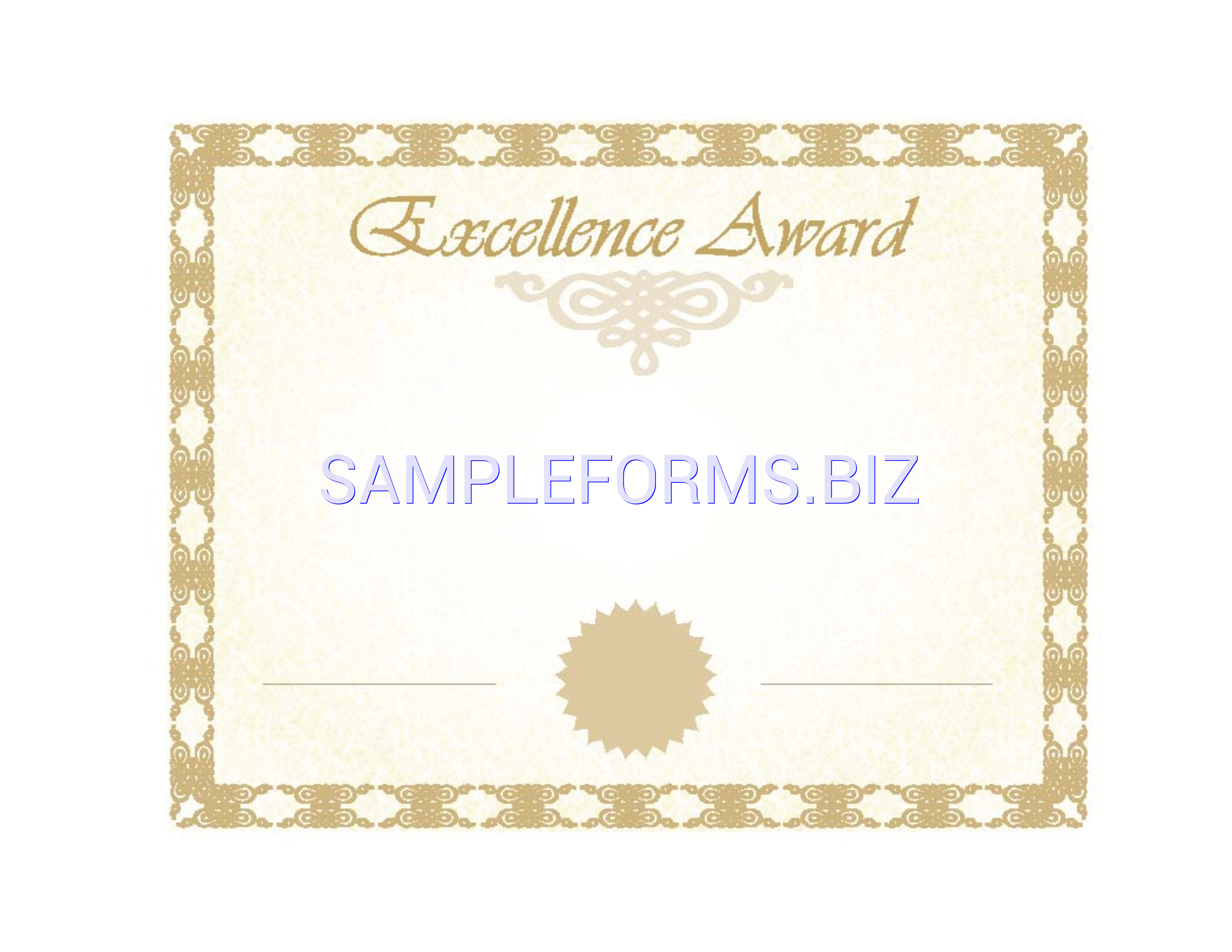 Preview free downloadable Excellence Award Certificate in PDF (page 1)
